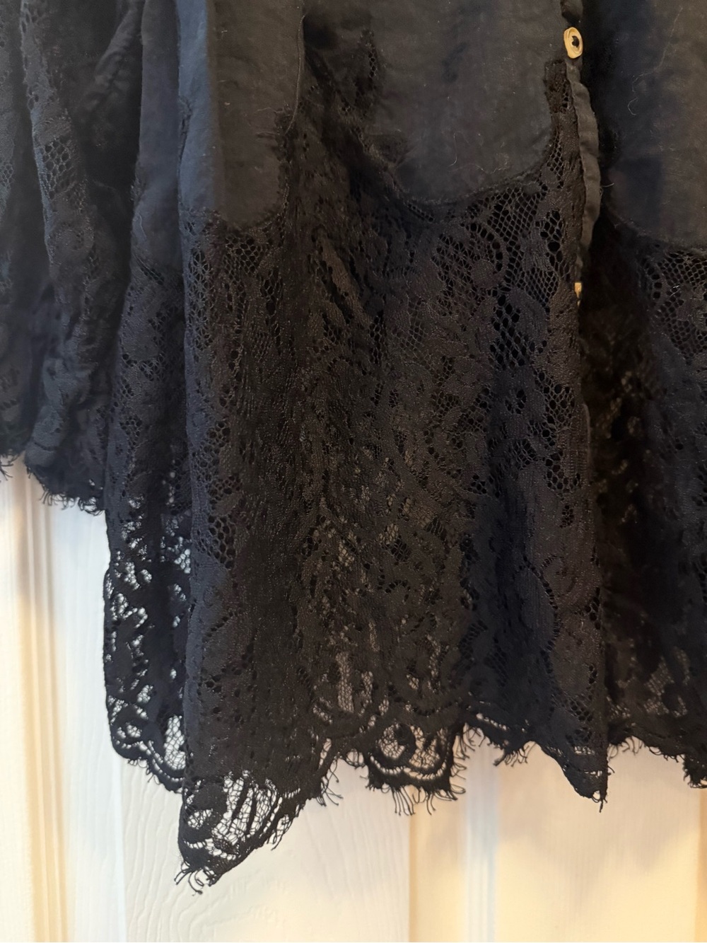 Anthropologie women’s XL Black Lace-Trim Button Front Blouse - Picture 2 of 7